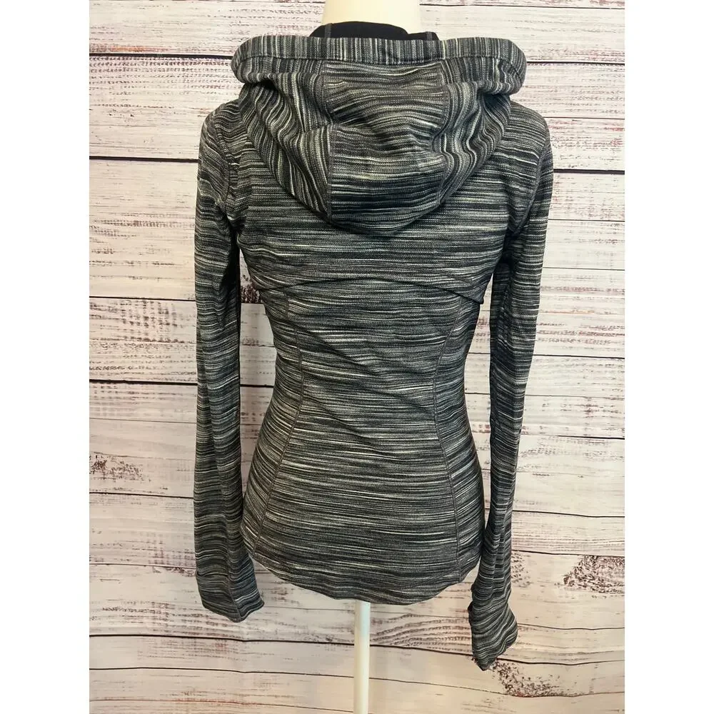 Lululemon Hooded Define Jacket  grey  white striped  Front zip Size 6 - Picture 9 of 14